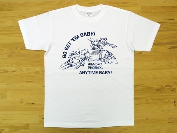 AIM-54 フェニックス 白 5.6oz 半袖Tシャツ 紺 S ミリタリー F-14 トムキャット ミサイル_白（紺色プリント）