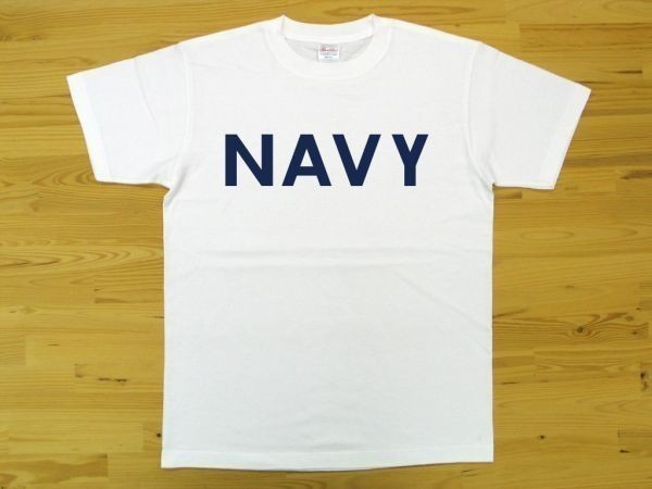 NAVY 白 5.6oz 半袖Tシャツ 紺 XXXL 大きいサイズ ミリタリー ロゴ ネイビー 海軍_白（紺色プリント）