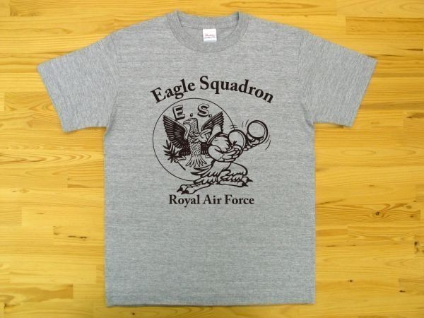 R.A.F. Eagle Squadron 杢グレー 5.6oz 半袖Tシャツ 黒 XXXL 大きいサイズ ミリタリー イギリス空軍 イーグル飛行中隊 U.S. AIR FORCE_杢グレー（黒色プリント）