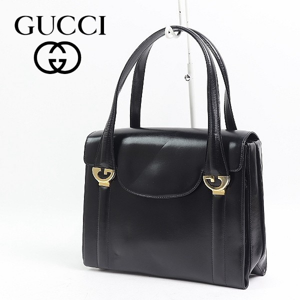 ヴィンテージ◆GUCCI/オールド グッチ レザー G金具 ハンド バッグ ブラック_画像1