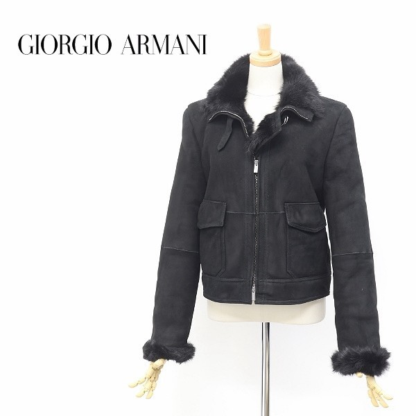 【超歓迎された】 【T129】◆GIORGIO ARMANI 38 ブラック ジャケット ファー リアルムートン 最高峰 クラシコ アルマーニ  CLASSICO/ジョルジオ ジャンパー、ブルゾン