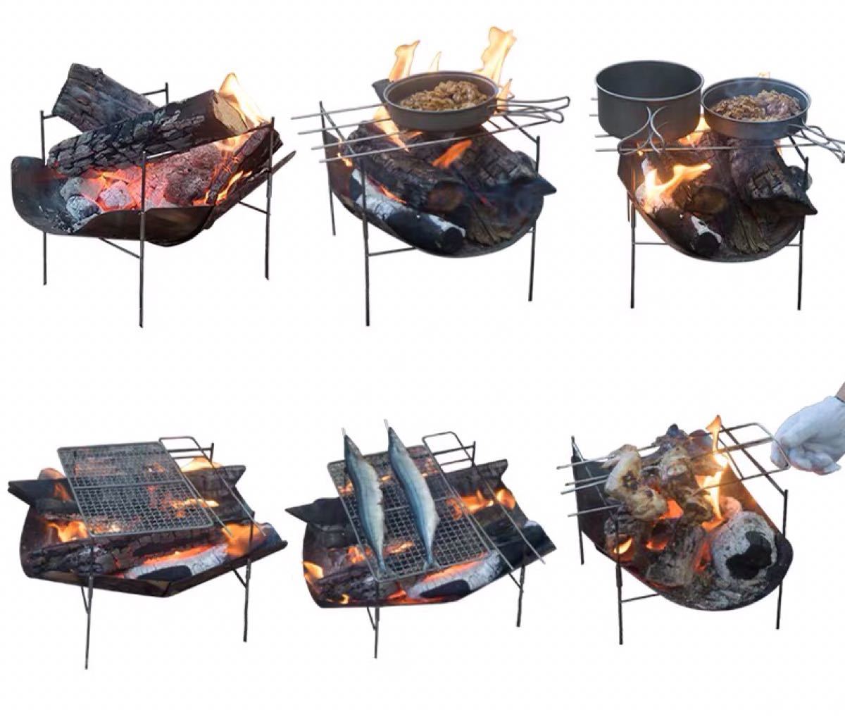焚き火台 焚火台 頑丈 キャンプ用品 スピット2本付属 バーベキューコンロ