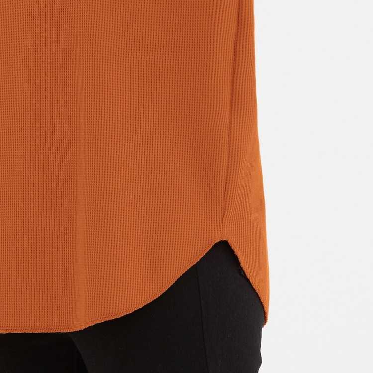 GU　ワッフル素材　バックヘンリーオーバーサイズTシャツ(5分袖)　Ｍサイズ　ORANGE　オレンジ