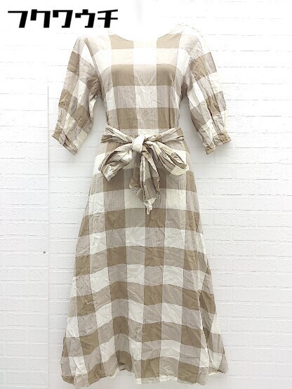 Aucru Com Moussy マウジー チェック 五分袖 ロング ワンピース サイズ1 ベージュ アイボリー レディース Aucru Com Moussy マウジー チェック 五分袖 ロング ワンピース サイズ1 ベージュ アイボリー レディース