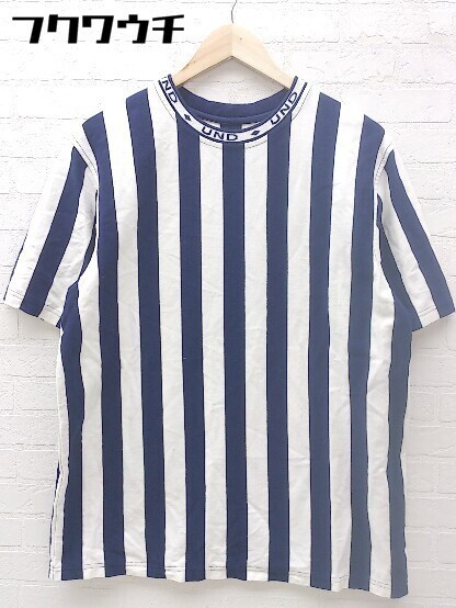 ◇ UNDEFEATED アンディフィーテッド ストライプ 半袖 Tシャツ カットソ－ サイズM ホワイト ネイビー メンズ_画像1