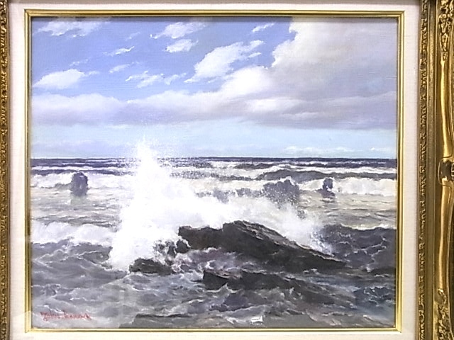 e4650 genuine work guarantee oil painting landscape painting . virtue Taro [ mountain .. sea ] F10 number picture frame 