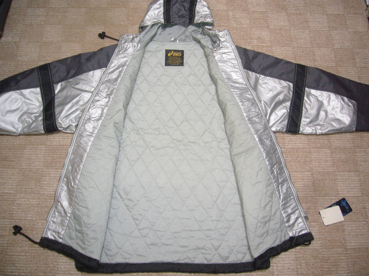 Asics quilting cotton inside coat silver × gray M size 