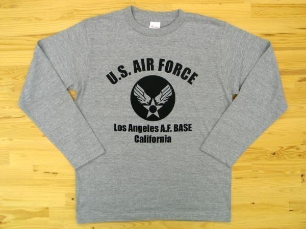 U.S. AIR FORCE 杢グレー 5.6oz 長袖Tシャツ 黒 3XL 大きいサイズ ミリタリー エアフォース アメリカ空軍_杢グレー（黒色プリント）
