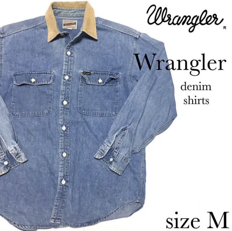 Old 古着 Vintage Wrangler ラングラー 襟コーデュロイ デニムシャツ オーバーサイズ