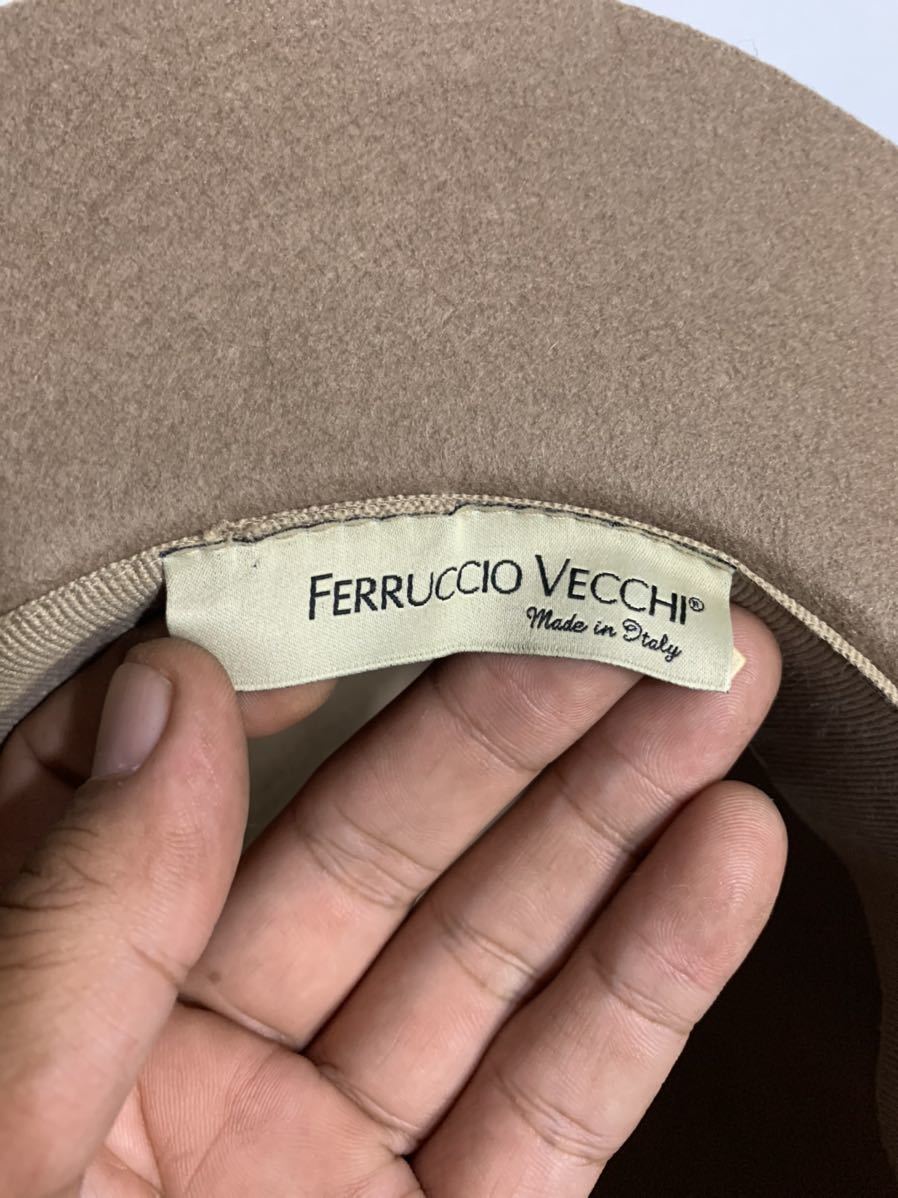 FERRUCCIO VECCHI フェリシオベッキ　イタリア製　ウールフェルト×ヒョウ柄　レオパード　ハラコ　ツバ大　クラシックハット　ベージュ_画像6