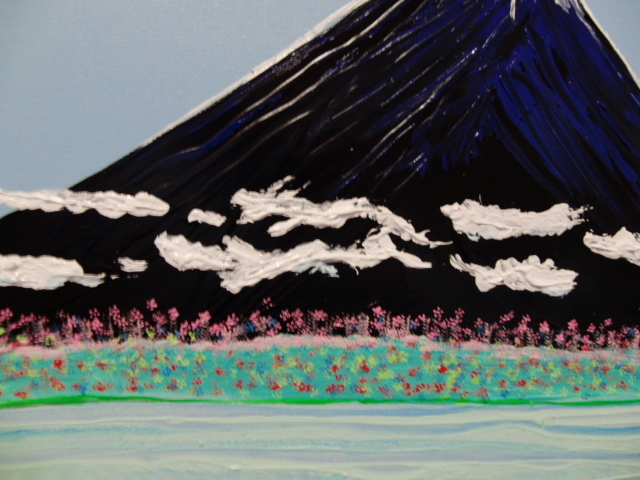 ≪国美協≫TOMOYUKI・友之、『藍色の富士山』、油彩画、F8号：45,5cm×37,9cm、油絵一点物、新品高級油彩額付、直筆サイン・真作保証付_画像4