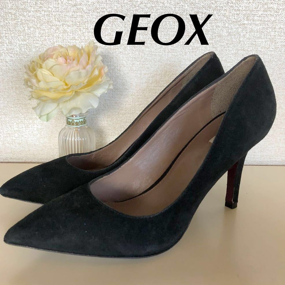 送料無料 ジェオックス GEOX RESPIRA スエードパンプス 黒 ブラック サイズ36 約23cm ヒール高8cm レディース 靴 安心の匿名配送です