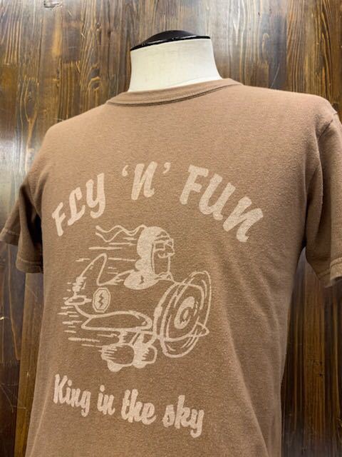 I866LPL メンズ Tシャツ かわいいプリント♪ THE FLAT HEAD フラットヘッド 半袖 プリント ブラウン 小さいサイズ S 全国送料一律370円_画像4