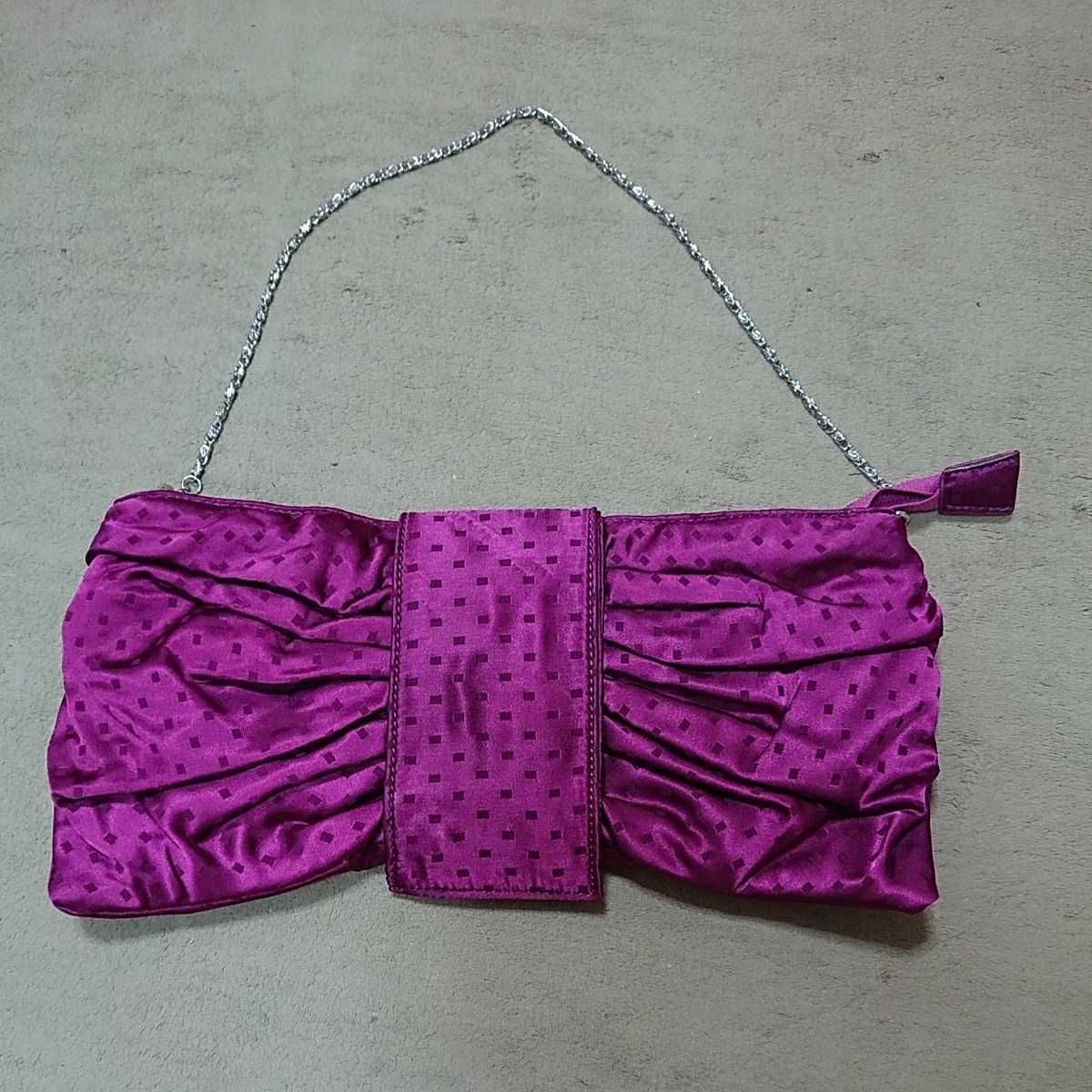  used *Salus. satin ground ribbon type clutch bag wine red 