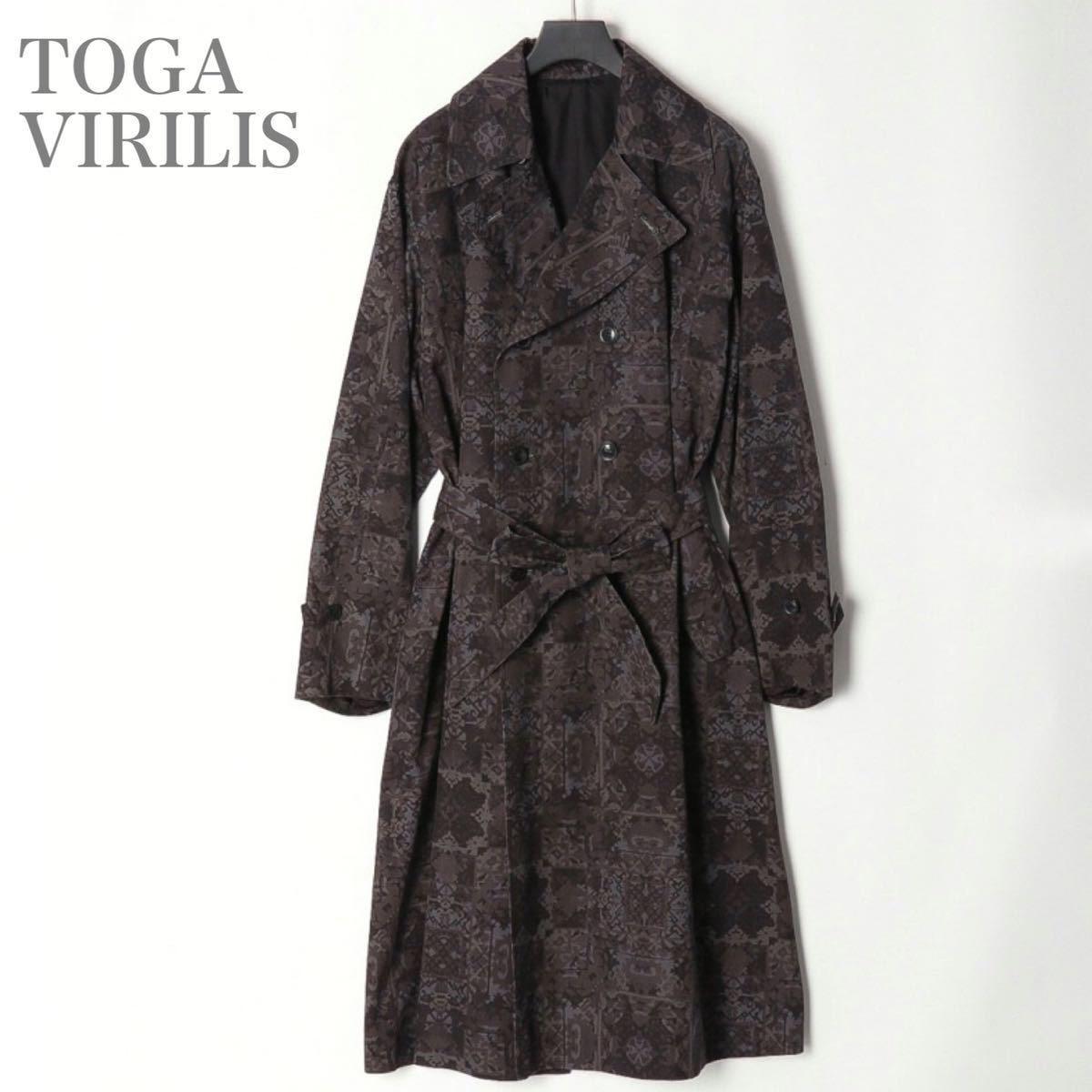 【新品】即決★TOGA VIRILIS トーガ ビリリース ★トレンチコート ネイビーアウター ミリタリーテイスト サイズ：44 19FW 総柄 雪 結晶_画像1