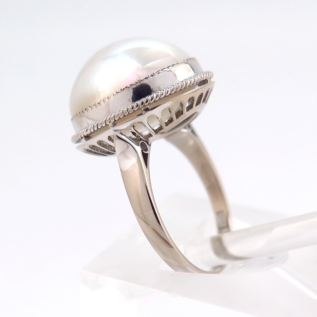 K14WG☆ホワイトゴールド リング 指輪 マベパール14.500mm 6月 真珠