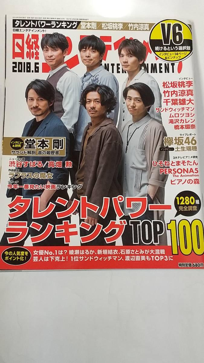 １８　６　日経エンタテインメント　土生瑞穂　欅坂４６　広瀬すず　梅澤美波　V6　竹内涼真　千葉雄大　橋本環奈　松坂桃李_画像1