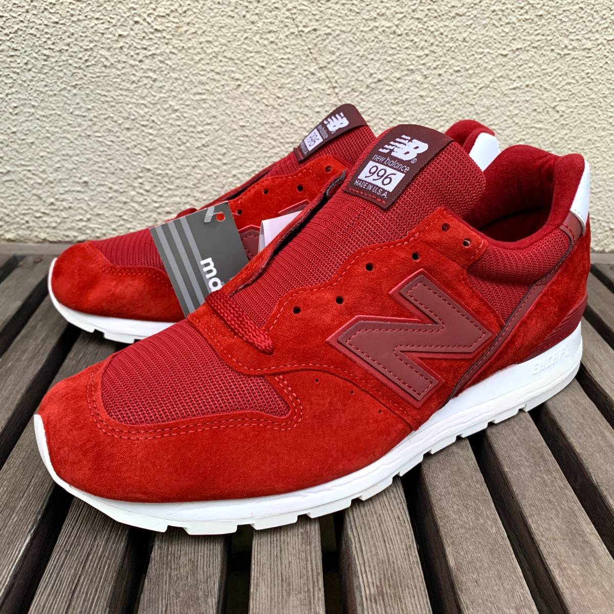 国内正規品 展開店舗限定 USA製 NEW BALANCE M996LRD RED×WHITE US10D 28cm スウェード 新品 アメリカ製 米国製 赤/白の画像2