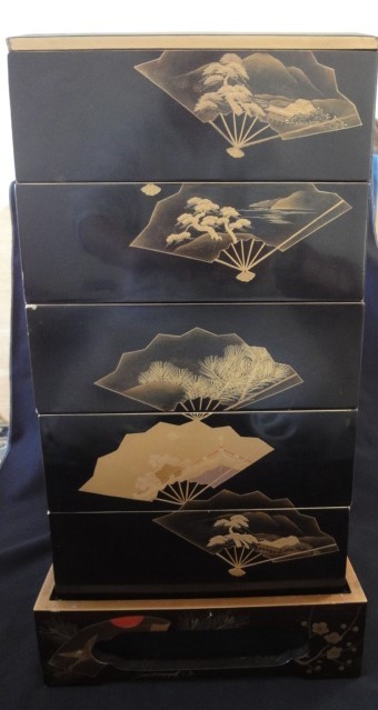 木製漆器 蒔絵五段重箱 台付　貴重　茶道具　必見 重箱