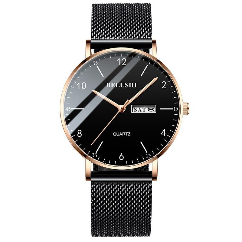 2020 メンズ腕時計超スリム鋼メッシュクォーツ腕時計デュアルカレンダーシンプルな黒時計男性 hodinky 男の腕時計レロジオ masculino_画像2