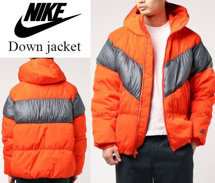 Mサイズ ★定価27500円★ 新品 ナイキ ダウンジャケット パーカー オレンジ × グレー 防寒 NIKE FILL DOWN HOODIE JACKET BV4720-891_画像1