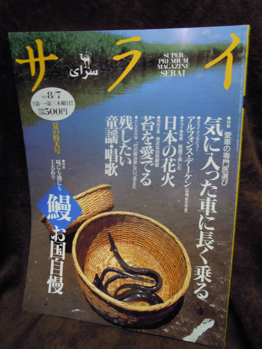 C3-1-8　雑誌　サライ　１９９７年８月７日　苔を愛でる　日本の花火　童謡唱歌　ウナギ　気に入った車に長く乗る_画像1