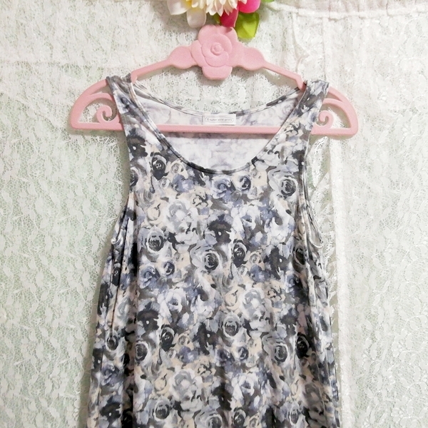 灰グレー花柄ノースリーブマキシワンピース Gray floral sleeveless maxi dress_画像6