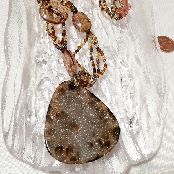 茶色大きな豹柄飾り珠型ネックレス/ジュエリー Brown large leopard print ornament bead necklace collar choker jewelry amulet