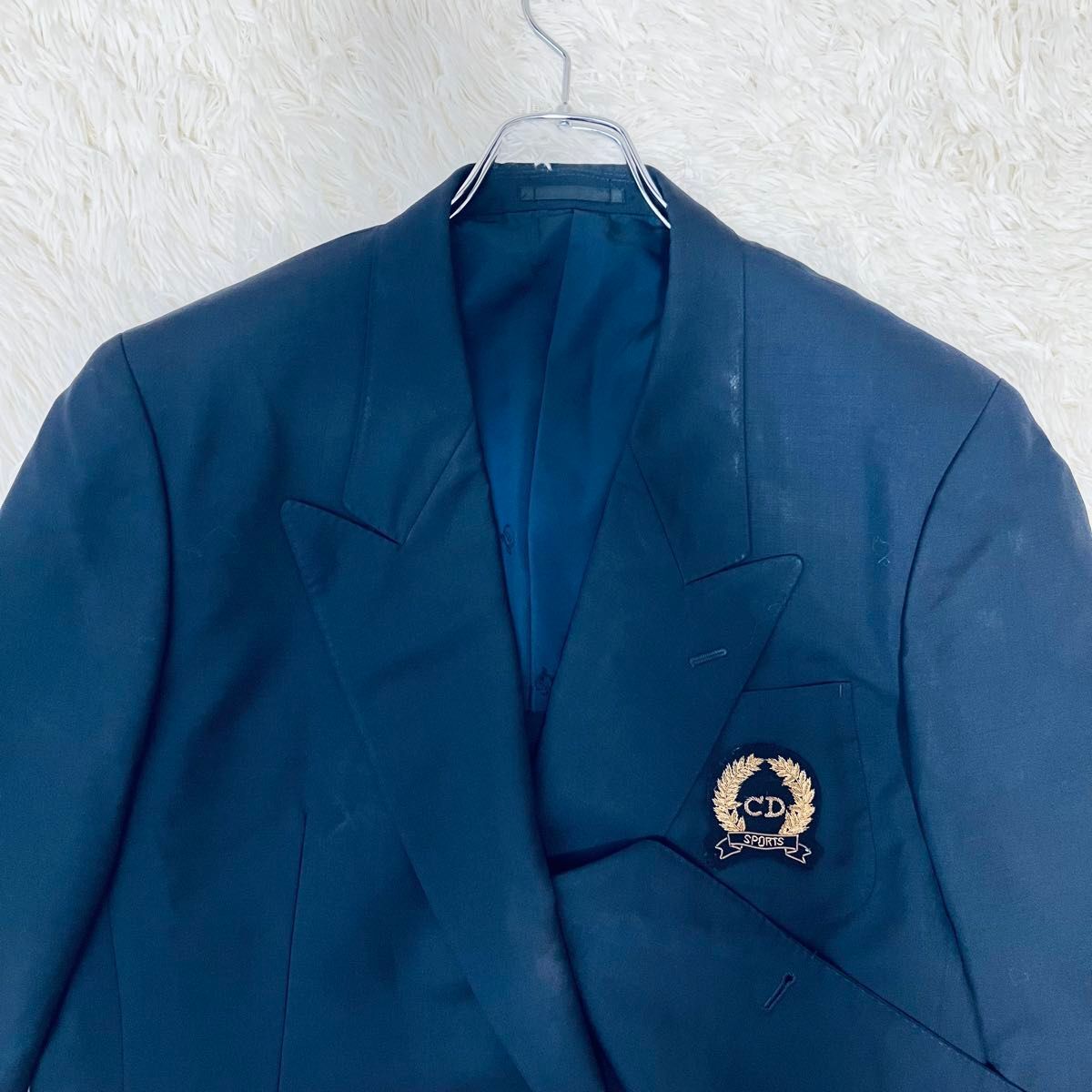 DIOR ディオール エンブレム Lサイズ ブレザー ジャケット ネイビー ゴールド ウール メンズ_画像3