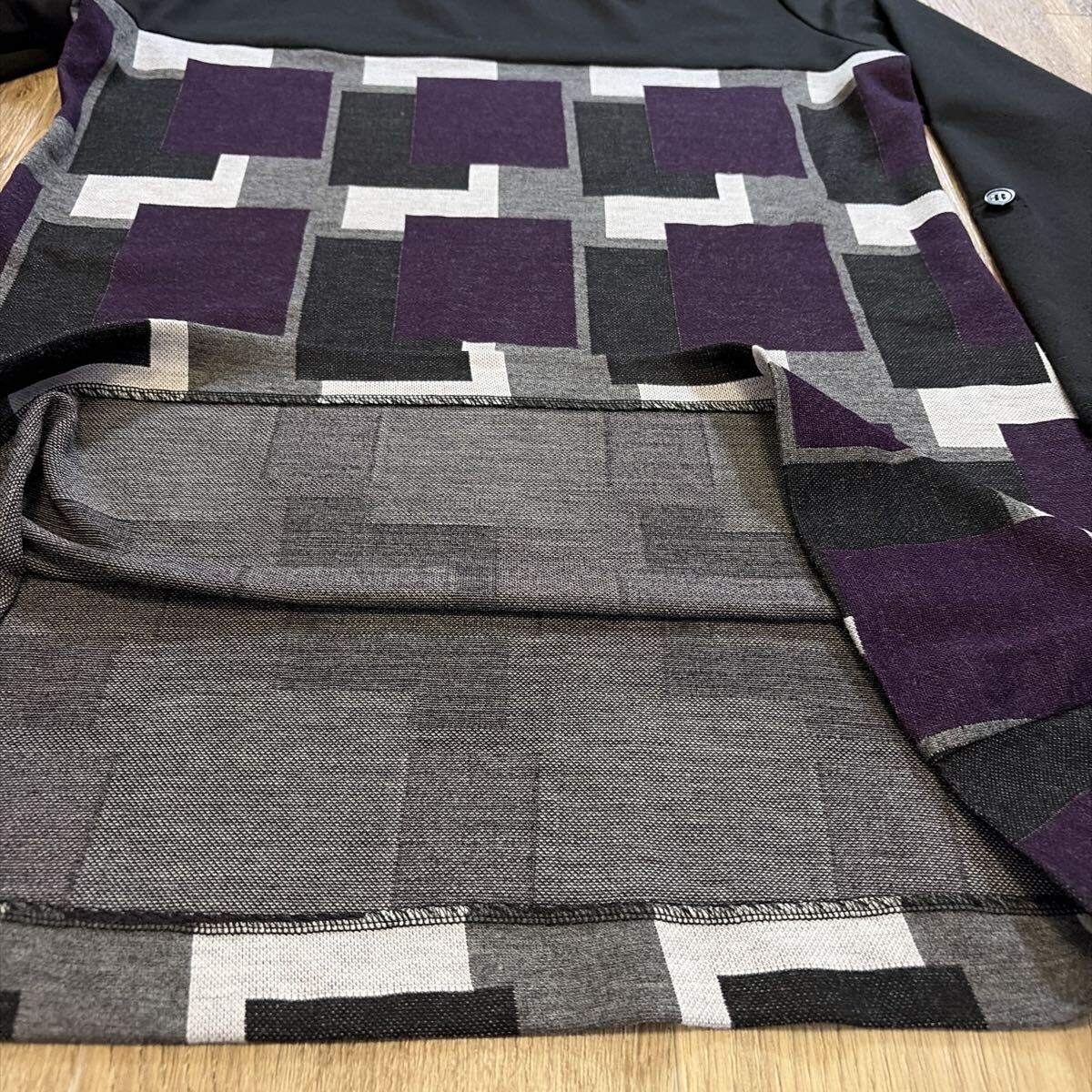 美品 2way ビジュ チュニック カットソー 長袖 L ブラック 紫 柄 トップス _画像7