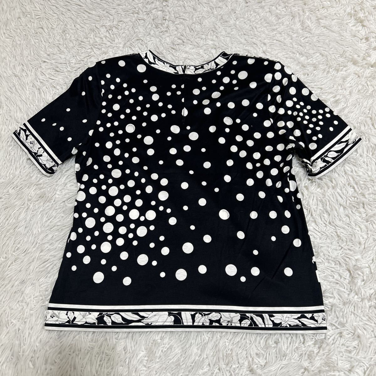 LEONARD レオナール カットソー トップス 半袖 総柄 ドット柄 ランダムドット 上品 高級感 半袖カットソー ブラック 黒 LLサイズ_画像7