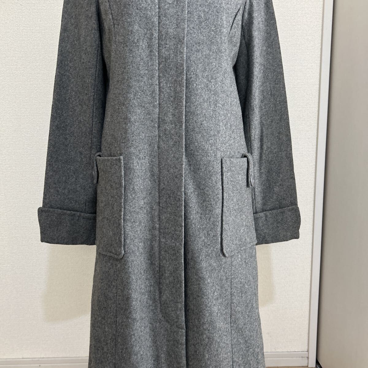 iimk アイアイエムケー コート ロングコート フード ウール きれいめ ロング丈 きれいめ 上品 秋冬 グレー 灰色 40サイズ Lサイズ_画像3