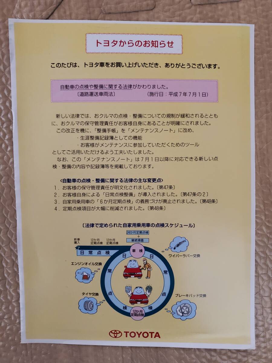 TOYOTA(トヨタ)★メンテナンスノート★自家用貨物車★平成7年5月20日頃発行★No.2-2 19508★送料無料_画像3