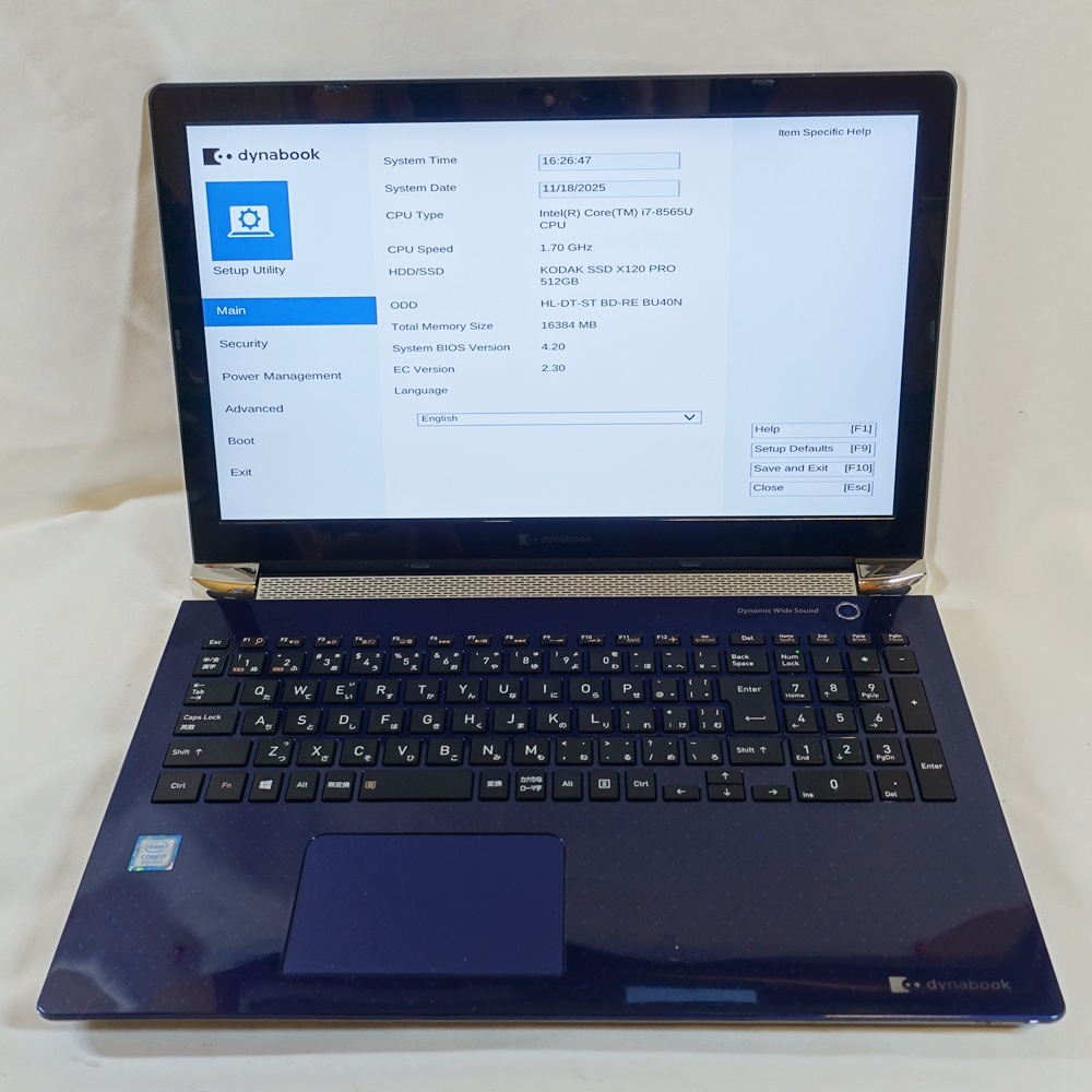 【ジャンク】 東芝 第8世代 Core i7-8565U SSD512GB メモリ16GB 部品取りや再起させられる方向け No853_画像1