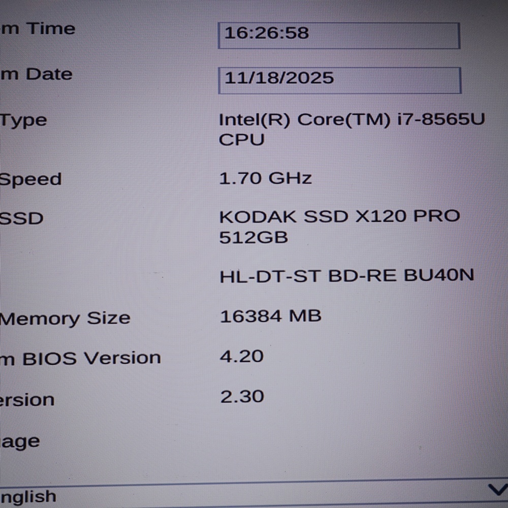 【ジャンク】 東芝 第8世代 Core i7-8565U SSD512GB メモリ16GB 部品取りや再起させられる方向け No853_画像2