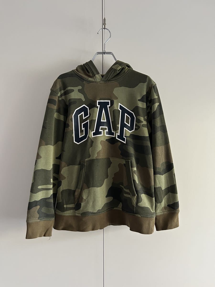 ギャップ GAP 迷彩スウェットパーカー フーディ XL (12) 短丈 カーキ カモ柄 10s 古着 カジュアル_画像1