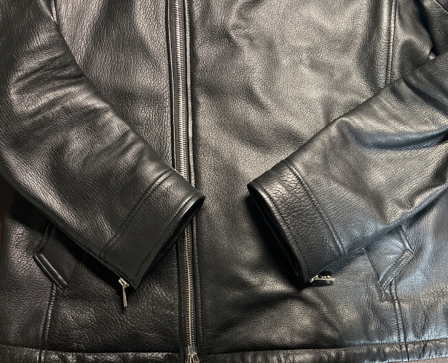 24万2000円 AKM ラップ フード レザー ライダース ブラック 1piu1uguale3 #B2_画像4