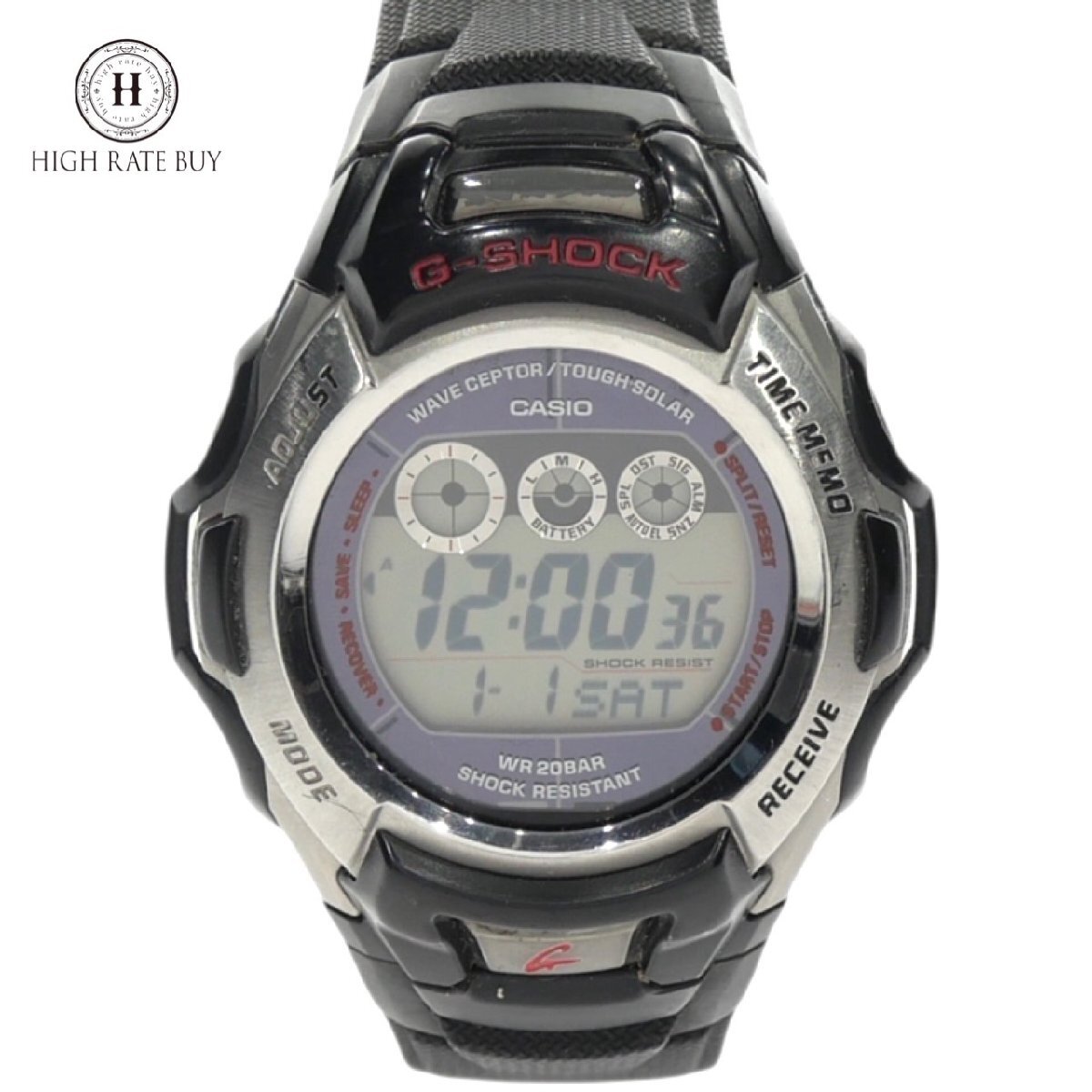 1円スタート 稼働品 CASIO カシオ G-SHOCK Gショック GW-500J The G タフソーラー ラウンド デジタル ブラック シルバー メンズ 腕時計_画像1