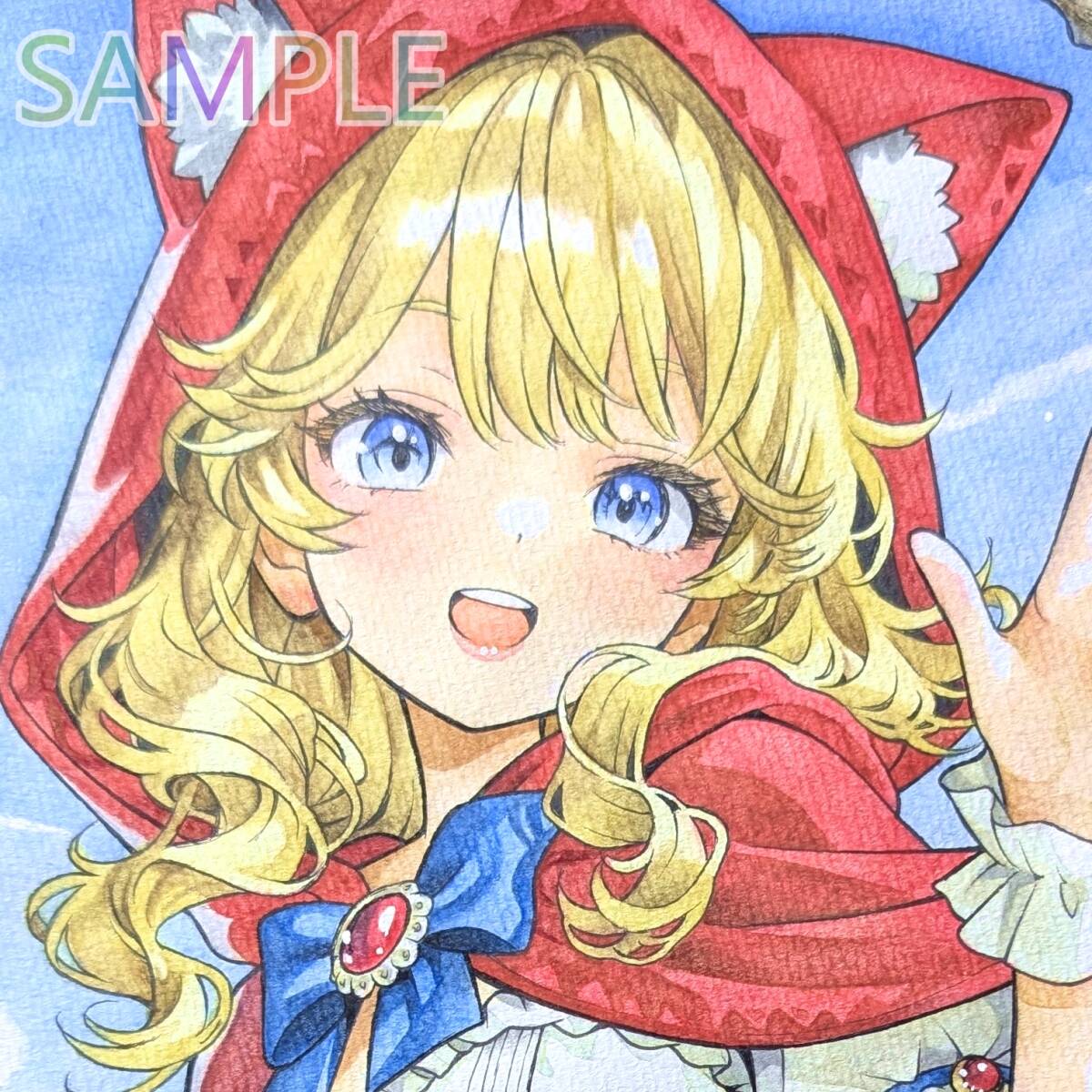 [A4 исходная картина ] ручные иллюстрации [ красный ...,.... день мир ] прекрасный девушка красный ... кошка ушко (уголок) капот симпатичный акварель один пункт было использовано аналог 