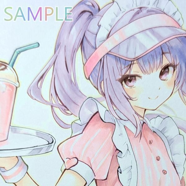 [A5 исходная картина ] ручные иллюстрации [ мелкие сколы от камней .. розовый . ролик meido] прекрасный девушка симпатичный ko pick один пункт было использовано аналог 