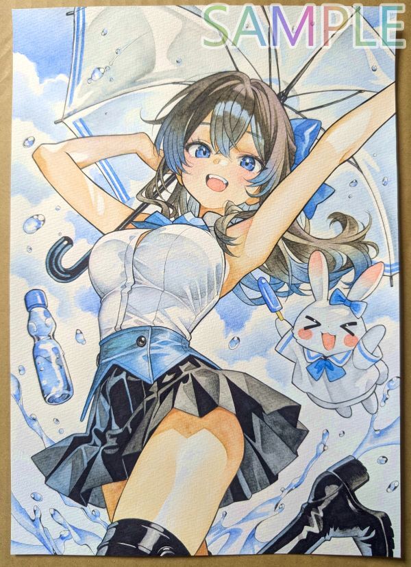 [A4 исходная картина ] ручные иллюстрации [ мелкие сколы от камней .. Splash!] прекрасный девушка идол способ симпатичный акварель один пункт было использовано аналог 