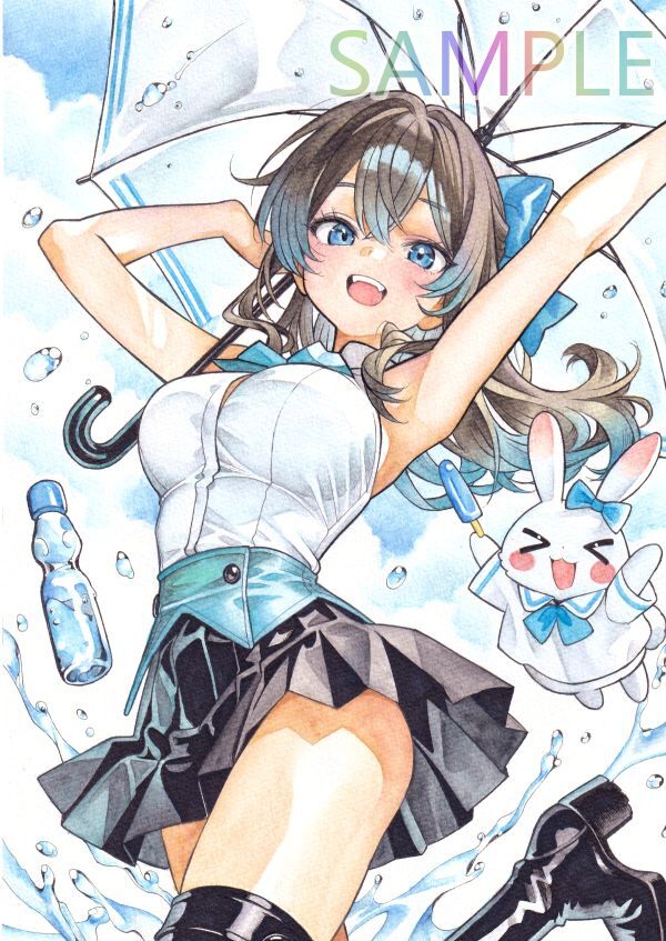 [A4 исходная картина ] ручные иллюстрации [ мелкие сколы от камней .. Splash!] прекрасный девушка идол способ симпатичный акварель один пункт было использовано аналог 