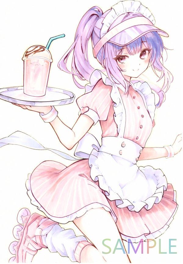 [A5 исходная картина ] ручные иллюстрации [ мелкие сколы от камней .. розовый . ролик meido] прекрасный девушка симпатичный ko pick один пункт было использовано аналог 