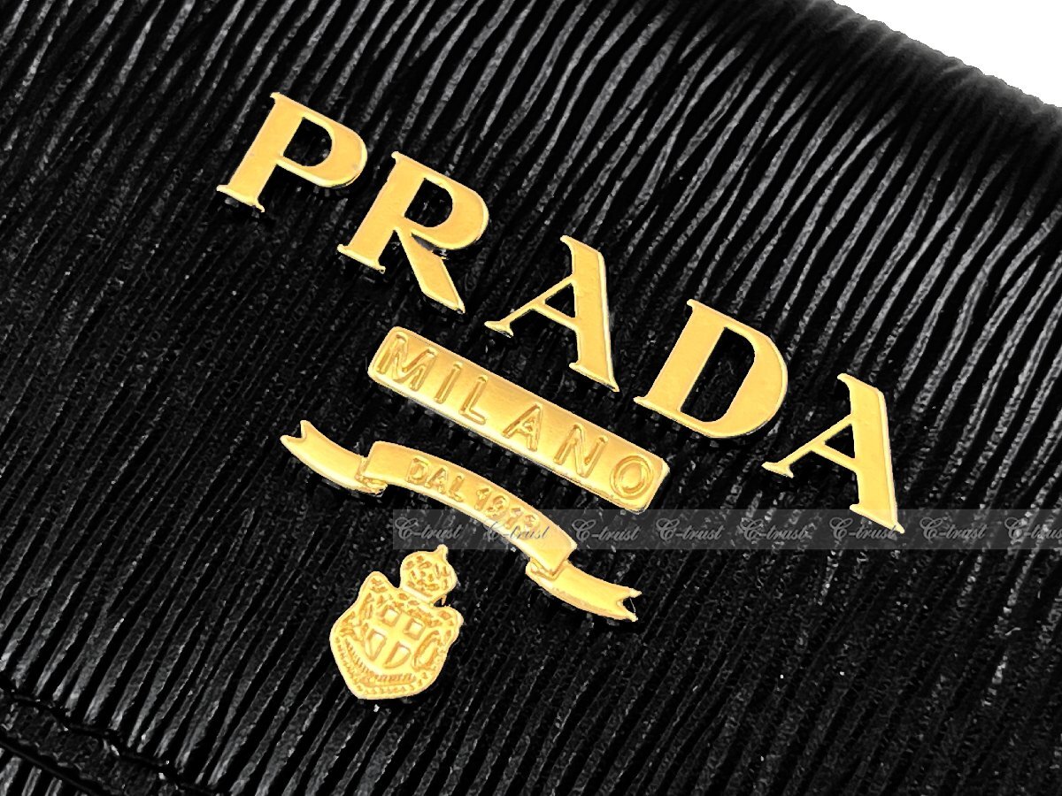 L719.. PRADA Prada чехол для ключей брелок для ключа VITELLO MOVE I 6 полосный кожа крюк Logo * черный 