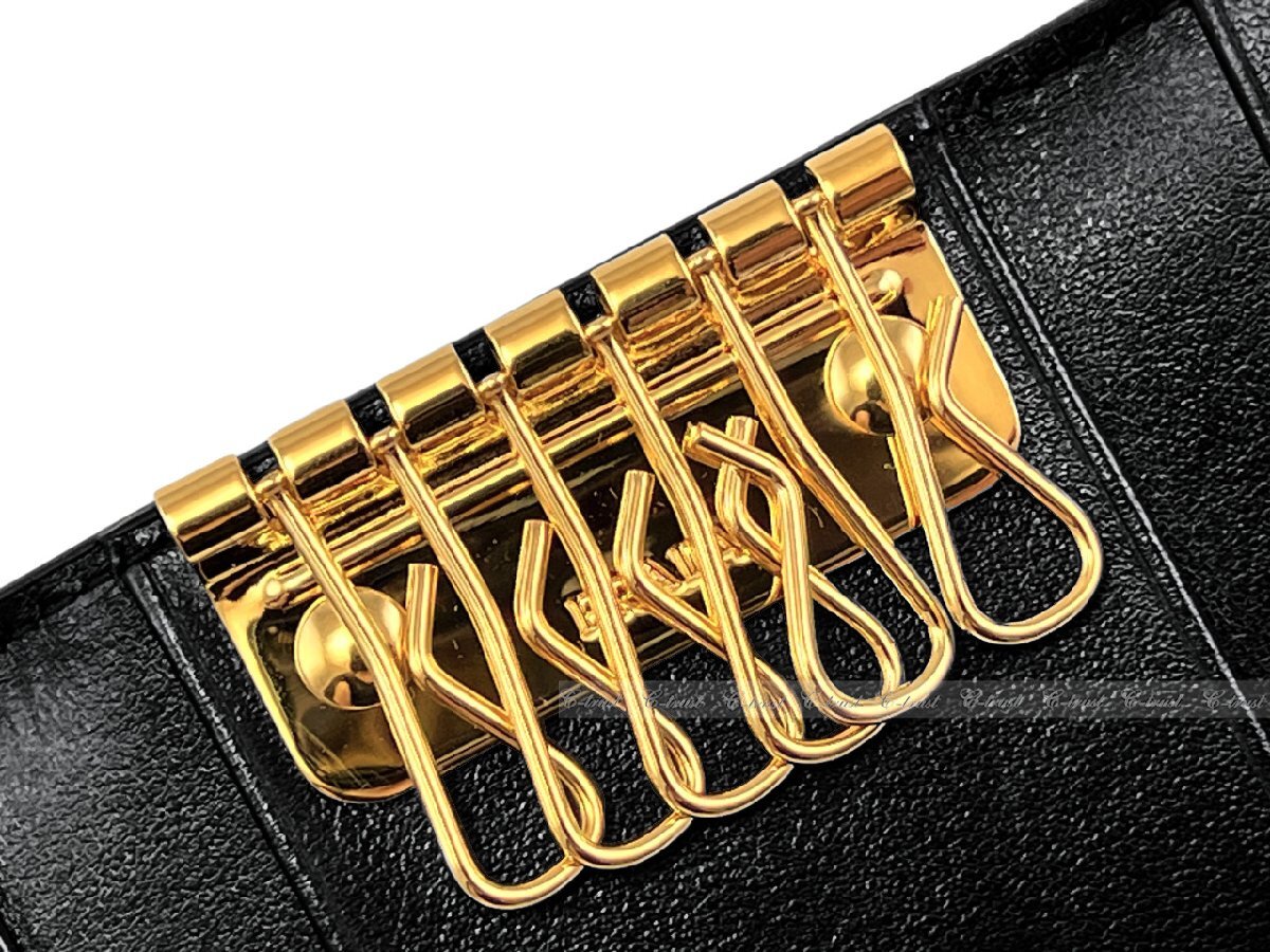 L719.. PRADA Prada чехол для ключей брелок для ключа VITELLO MOVE I 6 полосный кожа крюк Logo * черный 