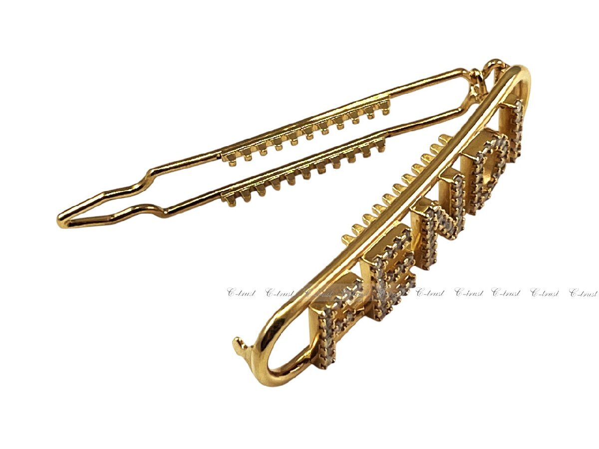 L721.. FENDI Fendi шпилька волосы зажим crystal Fendigraphy Hair Clip Logo Италия производства 8AH612A44GF089U * Gold 