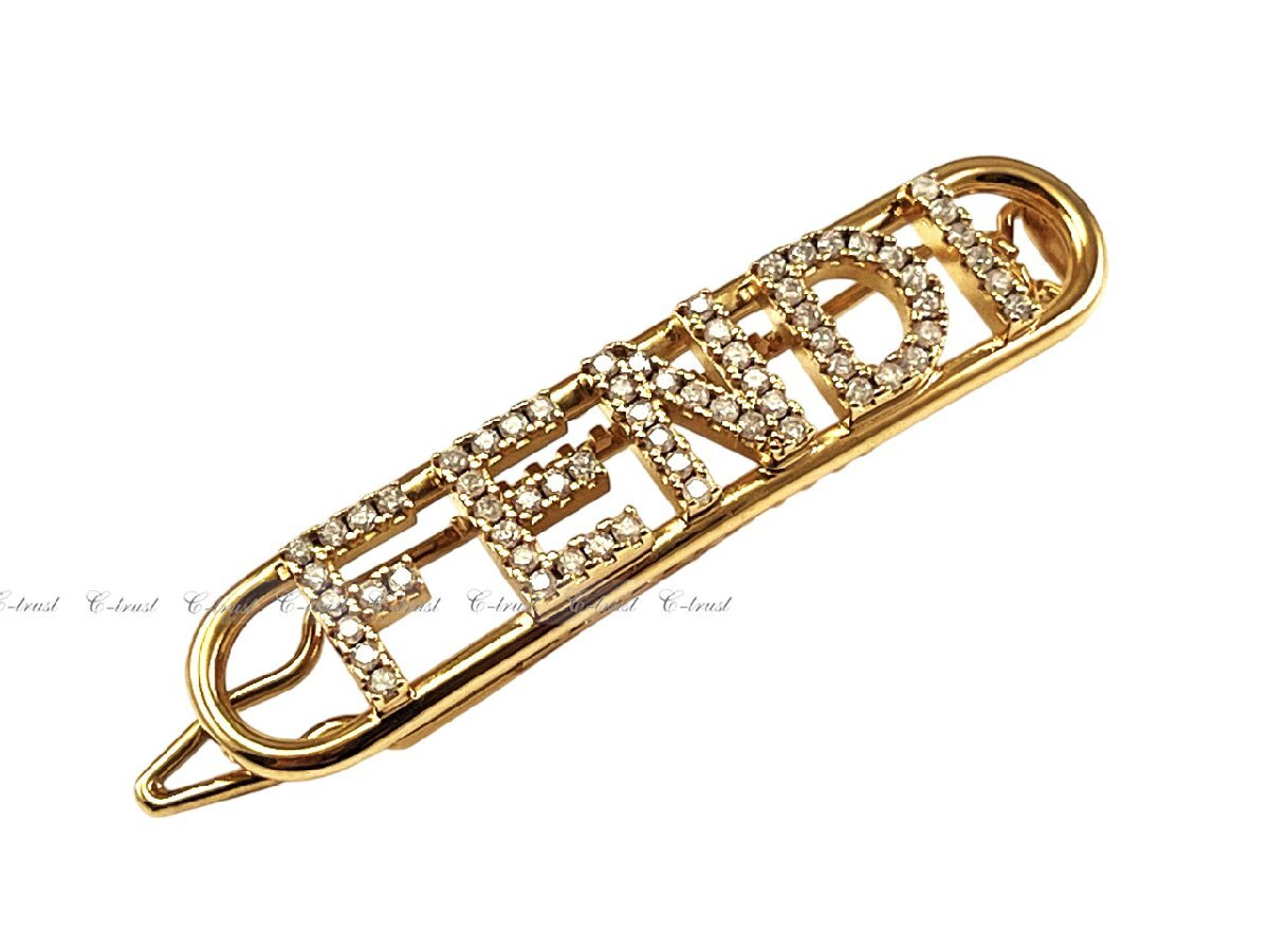 L721.. FENDI Fendi шпилька волосы зажим crystal Fendigraphy Hair Clip Logo Италия производства 8AH612A44GF089U * Gold 