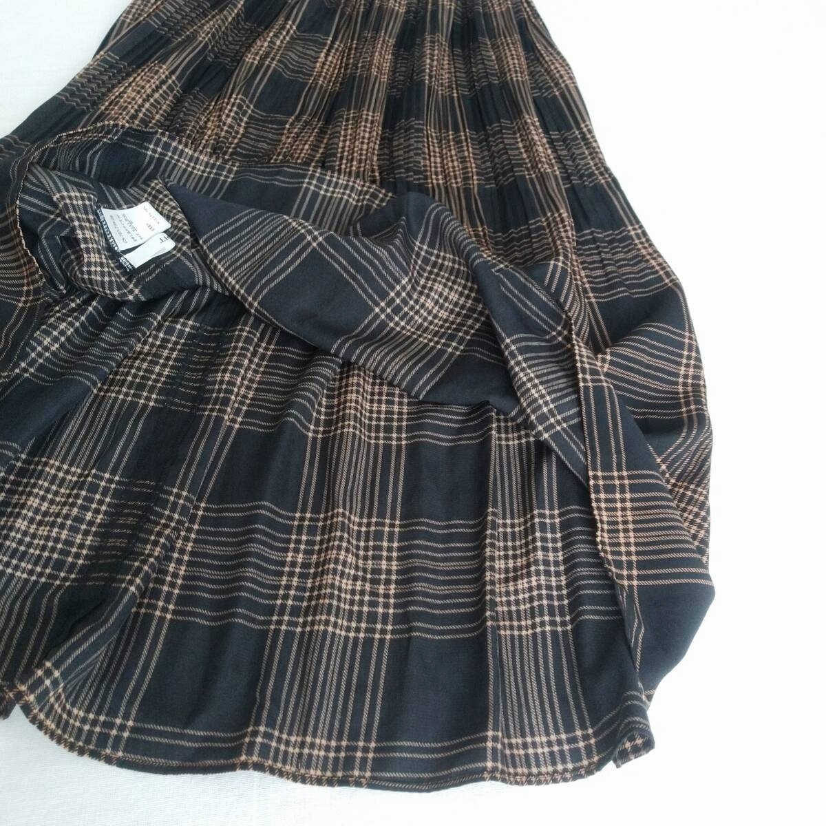 IEDIT イディット フェリシモ チェック柄 プリーツスカート SPサイズ M-L相当 ブラウン系_画像2