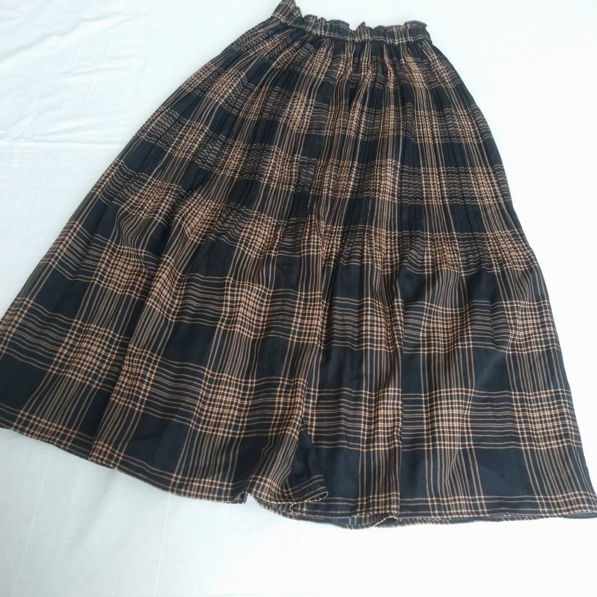 IEDIT イディット フェリシモ チェック柄 プリーツスカート SPサイズ M-L相当 ブラウン系_画像4