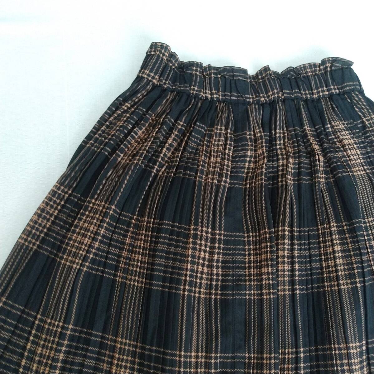 IEDIT イディット フェリシモ チェック柄 プリーツスカート SPサイズ M-L相当 ブラウン系_画像5